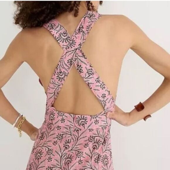 J. Crew Collection‎ Cross-back ruffle-hem dress in Ratti coral vines Size 6 - Picture 3 of 13